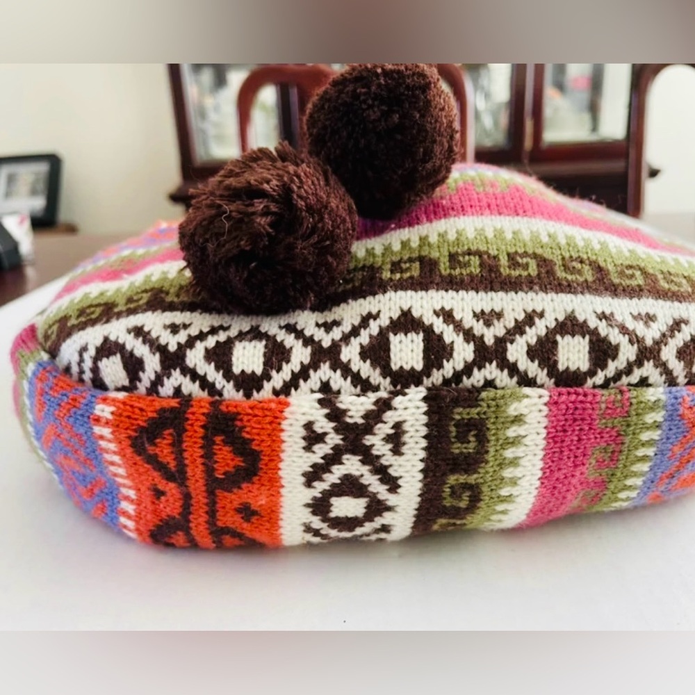 BOHO Colorful Knit Medium Shoulder Bag with Brown Tassels - Picture 5 of 12